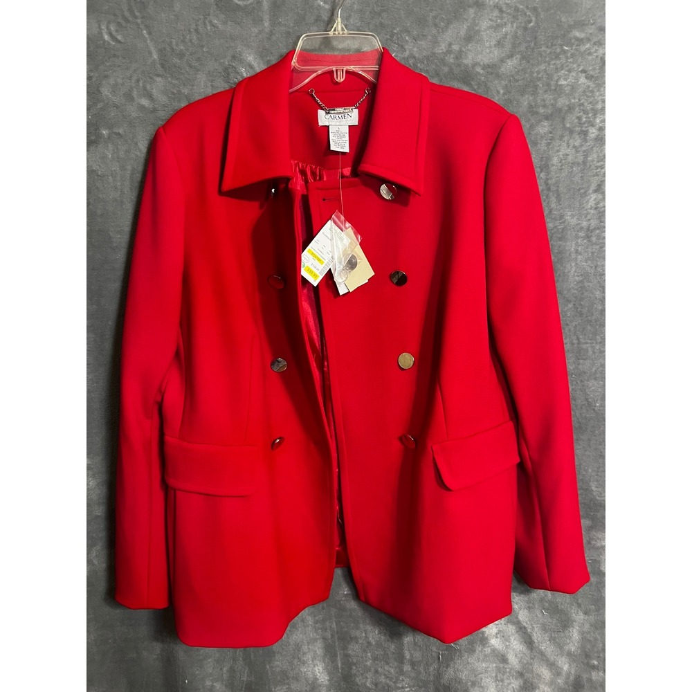 Carmen Marc Valvo Red Double Breasted Blazer Silver Buttons NWT Large CV508024